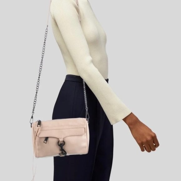 Rebecca Minkoff Handbags - REBECCA MINKOFF Women's Cream & Black Leather Chain Strap Crossbody Bag